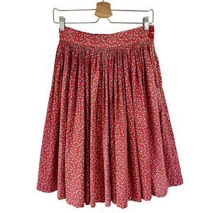 Vintage 60s / 70s Calico Skirt Red‎ Floral Homemade Cottagecore // Size Small